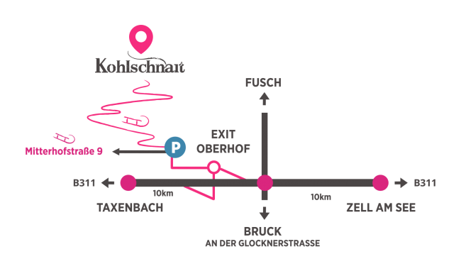 Im Winter erreichen Sie den Kohlschnaithof zu Fuß oder mit dem Rodel-Express. Kostenlose Parkplätze im Tal: Mitterhofstraße 9, 5671 Bruck